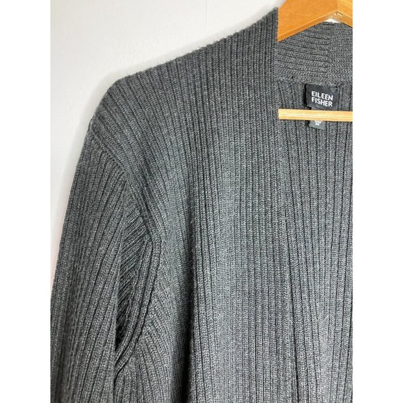 Eileen Fisher Women's Medium Gray 100% Merino Wool Cardigan Knit Sweater - Picture 3 of 7